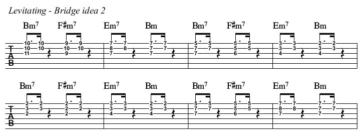 Levitating chords and TAB, bridge idea 2.