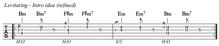 Levitating chords and TAB, intro refined.