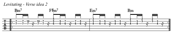 Levitating chords and TAB, verse idea 2.