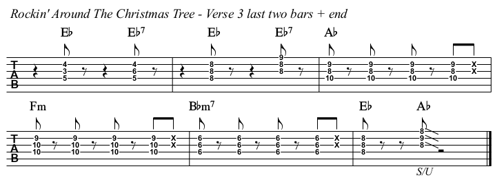 Rockin' Around The Christmas Tree chords and TAB, verse idea 3 and end.