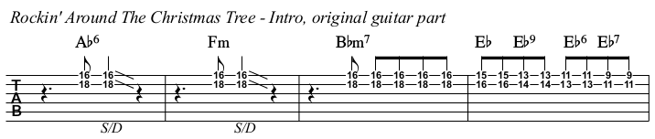 Rockin' Around The Christmas Tree chords and TAB, intro.