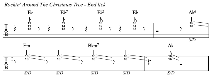 Rockin' Around The Christmas Tree chords and TAB, lick 3.