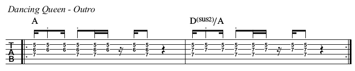 Dancing Queen chords and TAB, outro.