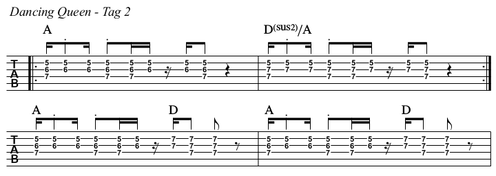 Dancing Queen chords and TAB, tag 2.