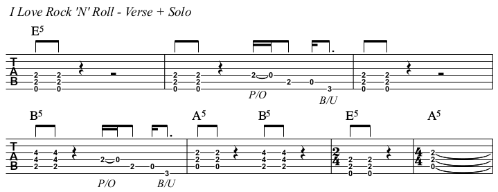 I Love Rock 'N' Roll chords and TAB, verse.