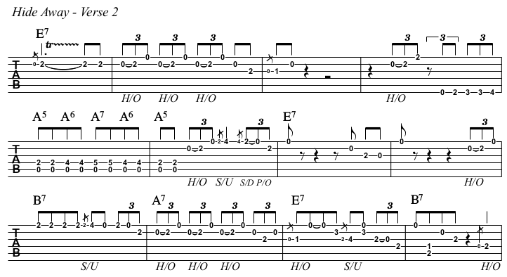 Hide Away chords and TAB, verse 2.