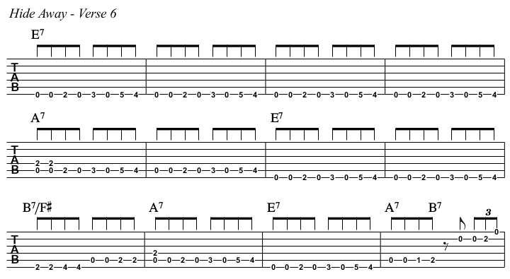 Hide Away chords and TAB, verse 6.