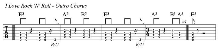 I Love Rock 'N' Roll chords and TAB, outro chorus.
