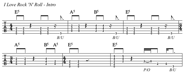 I Love Rock 'N' Roll chords and TAB, intro.