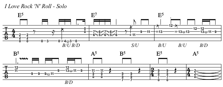 I Love Rock 'N' Roll chords and TAB, solo.