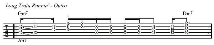 Long Train Runnin’ chords and TAB, outro.