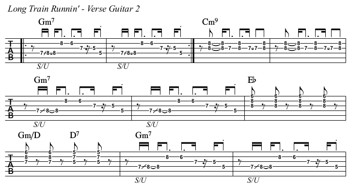 Long Train Runnin’ chords and TAB, guitar 2 verse.