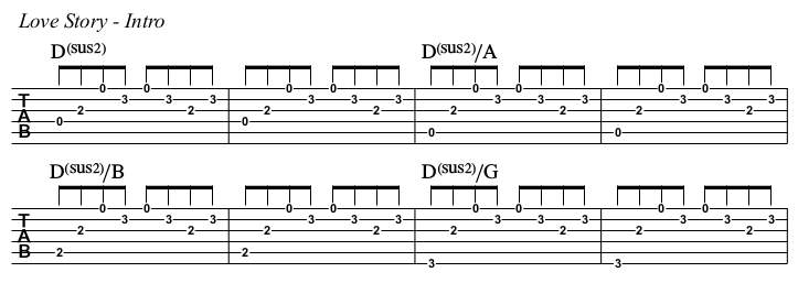 Love Story chords and TAB, intro.