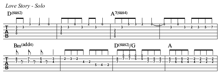 Love Story chords and TAB, solo.