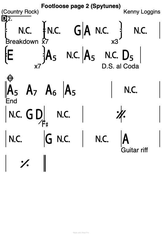 Footloose chord chart page 2.